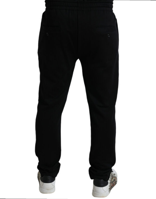 Dolce & Gabbana Elegant Black Cotton Joggers with Logo Embroidery - Image 2