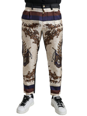 Dolce & Gabbana Elegant Silk Skinny Pants with Heraldic Print