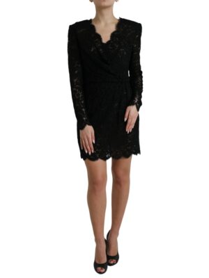 Dolce & Gabbana Elegant Black Floral Lace Sheath Mini Dress