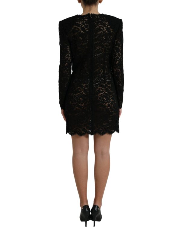 Dolce & Gabbana Elegant Black Floral Lace Sheath Mini Dress - Image 3
