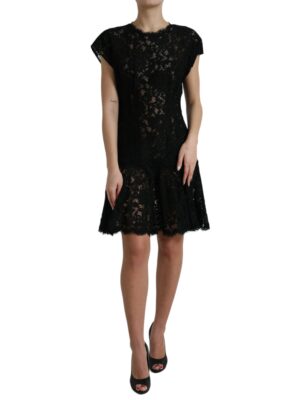 Dolce & Gabbana Elegant Black Floral Lace A-Line Mini Dress
