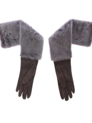 Dolce & Gabbana Elegant Gray Mink Fur Leather Elbow Gloves