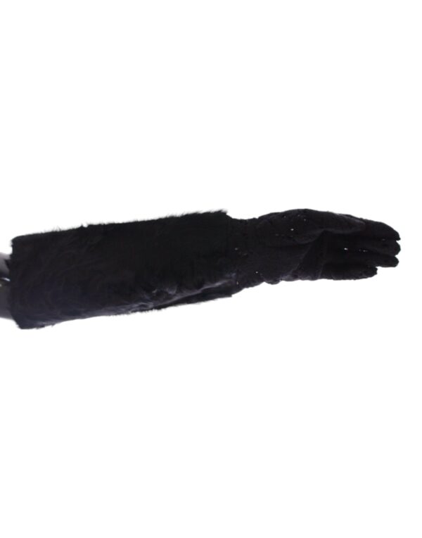 Dolce & Gabbana Black Wool Lace & Lamb Fur Elbow Gloves - Image 3