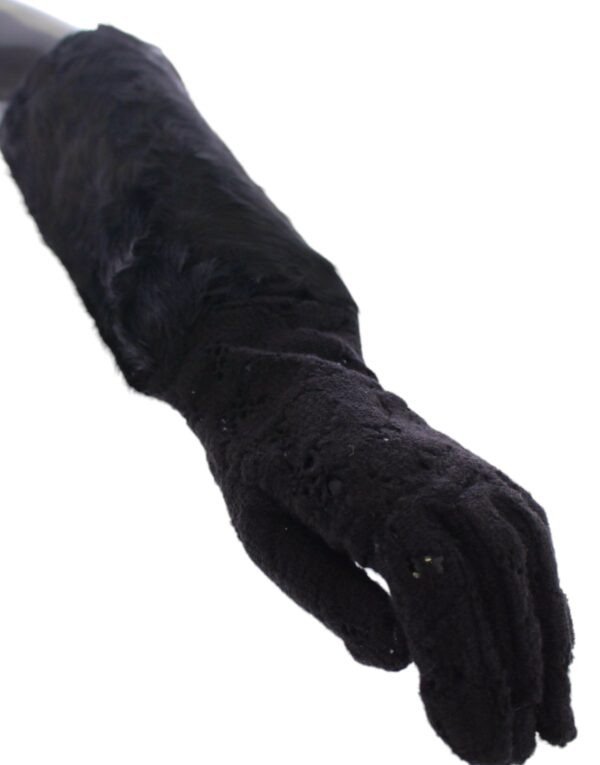 Dolce & Gabbana Black Wool Lace & Lamb Fur Elbow Gloves - Image 5