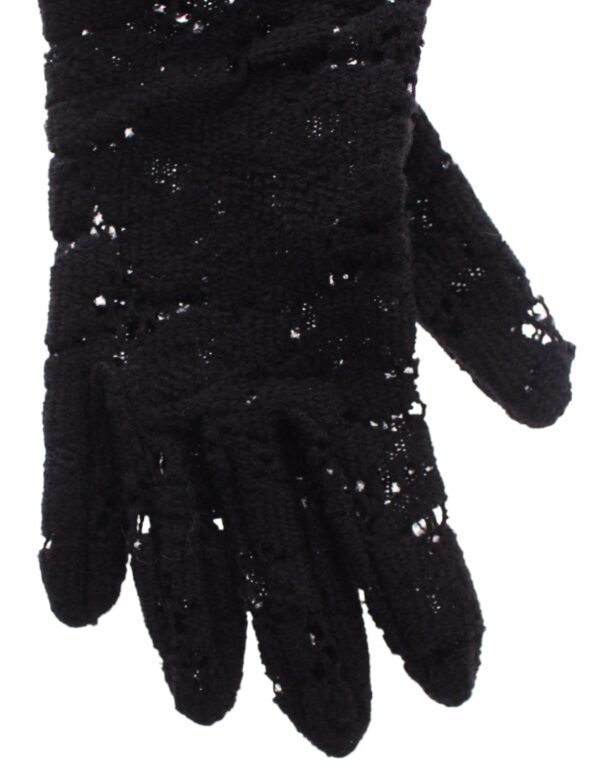 Dolce & Gabbana Black Wool Lace & Lamb Fur Elbow Gloves - Image 4