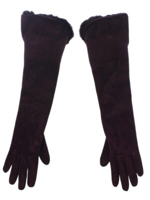 Dolce & Gabbana Elegant Elbow Length Purple Fur Gloves