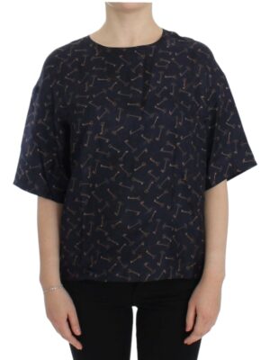 Dolce & Gabbana Enchanted Sicily Silk Blouse with Gold Keys Print