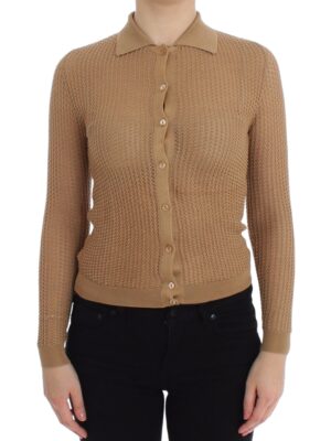 Dolce & Gabbana Beige Knitted Cotton Polo Cardigan Sweater