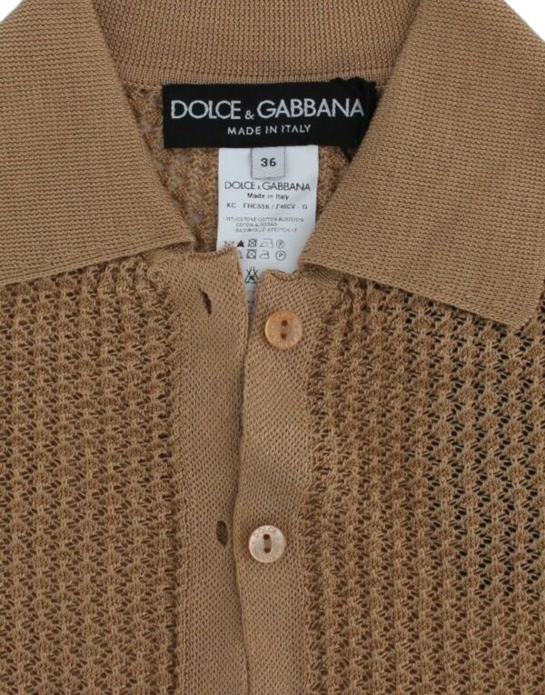 Dolce & Gabbana Beige Knitted Cotton Polo Cardigan Sweater - Image 6