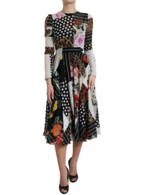 Dolce & Gabbana Elegant Patchwork Silk Midi A-Line Dress