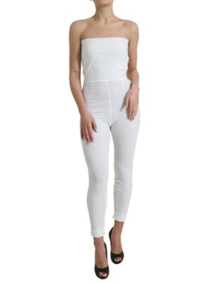 Dolce & Gabbana Elegant White Strapless Jumpsuit Dress