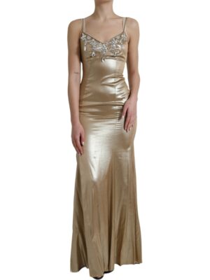 Dolce & Gabbana Elegant Metallic Gold Sheath Dress with Crystals