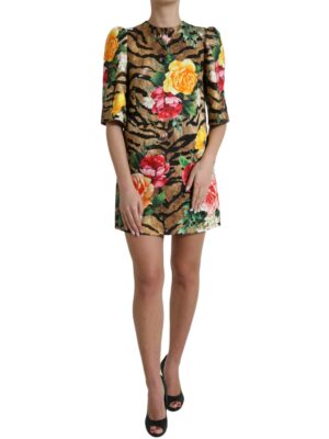 Dolce & Gabbana Animal & Floral Print Mini Shift Dress