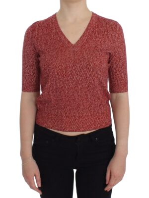 Dolce & Gabbana Enchanting Red Tweed V-Neck Sweater