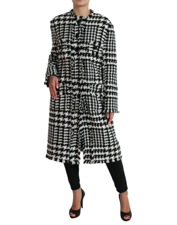 Dolce & Gabbana Elegant Houndstooth Long Trench Coat - Image 2