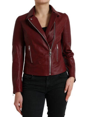 Dolce & Gabbana Bordeaux Biker Leather Jacket