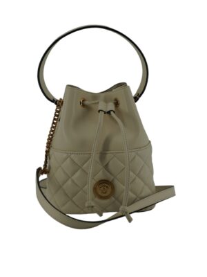 Versace Elegant Small White Leather Bucket Shoulder Bag