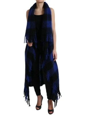 Dolce & Gabbana Elegant Checkered Fringe Poncho Cardigan