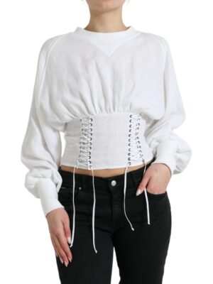 Dolce & Gabbana Elegant White Lace-Up Corset Cropped Top