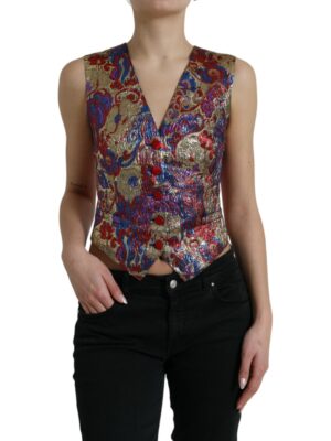 Dolce & Gabbana Multicolor Floral Print Jacquard Waistcoat Vest