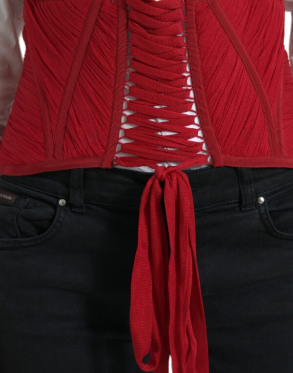 Dolce & Gabbana Silk Corset Waist Belt in Fiery Red - Image 4