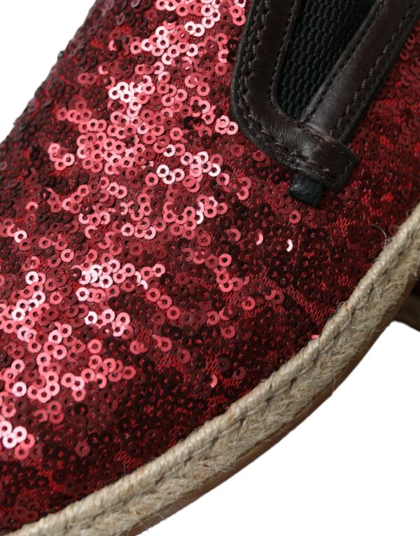 Dolce & Gabbana Red Sequined Leather Loafers - Image 8