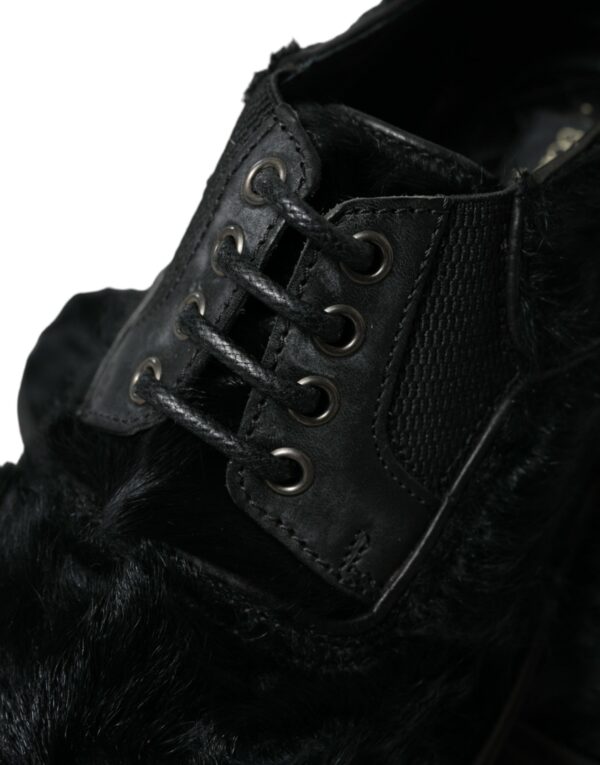 Dolce & Gabbana Elegant Black Fur Derby Dress Shoes for Men - Image 8