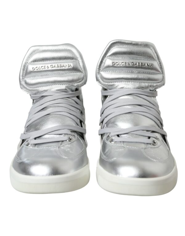 Dolce & Gabbana Silver Leather High-Top Sneakers - Image 2