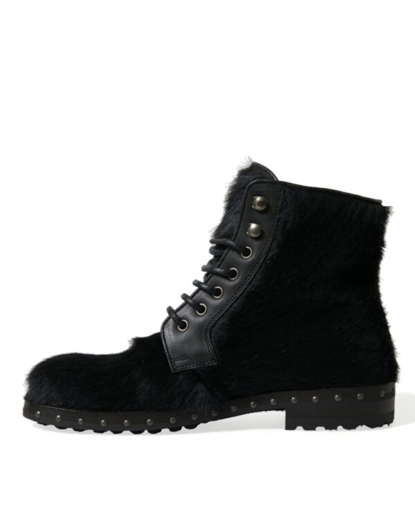 Dolce & Gabbana Elegant Black Calf Leather Lace-Up Boots - Image 5