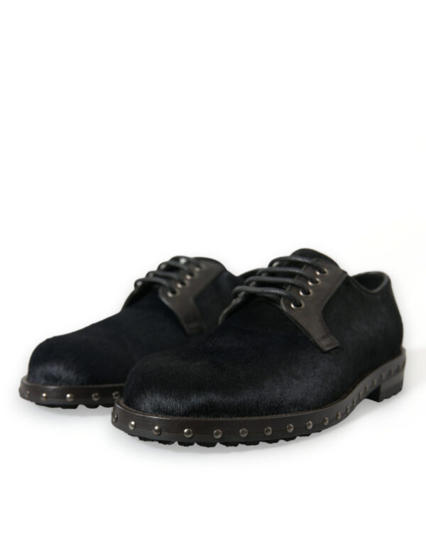 Dolce & Gabbana Elegant Black Calf Fur Derby Shoes - Image 3