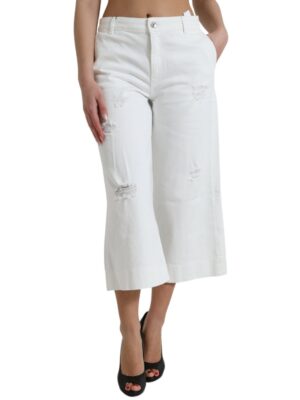 Dolce & Gabbana Elegant White Mid-Waist Denim Cropped Jeans