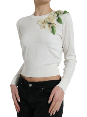 Dolce & Gabbana Silk Floral Applique Pullover Sweater