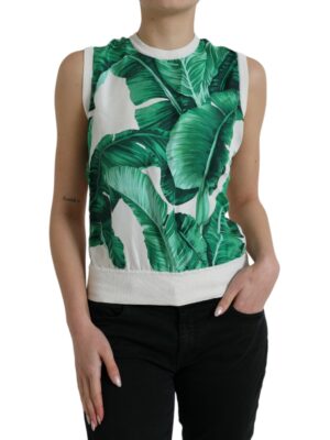 Dolce & Gabbana Silk Banana Leaf Print Tank Top