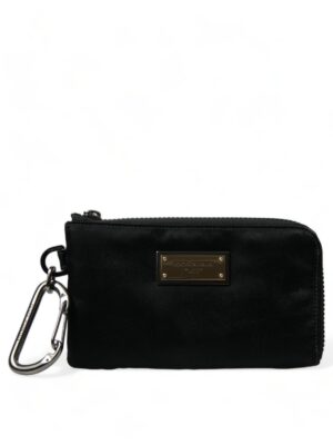 Dolce & Gabbana Elite Black Nylon & Leather Pouch with Logo Detail