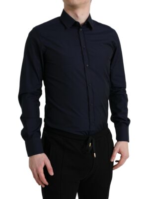 Dolce & Gabbana Elegant Navy Jacquard Dress Shirt