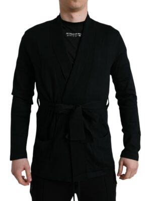Dolce & Gabbana Elegant Black Cashmere Robe with Waist Belt