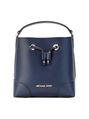 Michael Kors Mercer Small Navy Pebbled Leather Bucket Crossbody Bag Purse