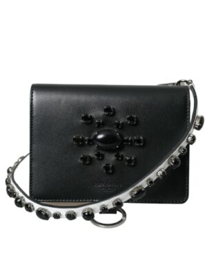 Dolce & Gabbana Elegant Crystal-Embellished Leather Card Holder