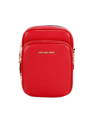 Michael Kors Jet Set Bright Red Pebbled Leather North South Chain Crossbody Bag