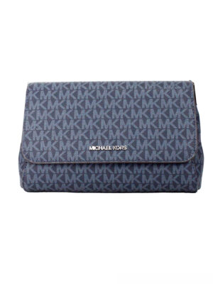 Michael Kors Jet Set Medium Navy Blue PVC Convertible Pouchette Crossbody Bag