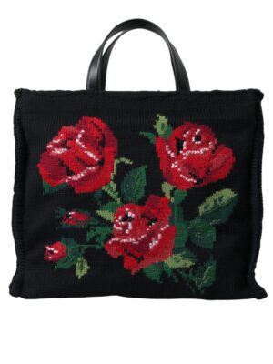 Dolce & Gabbana Chic Embroidered Floral Black Tote