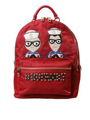 Dolce & Gabbana Embellished Red Backpack with Gold Detailing
