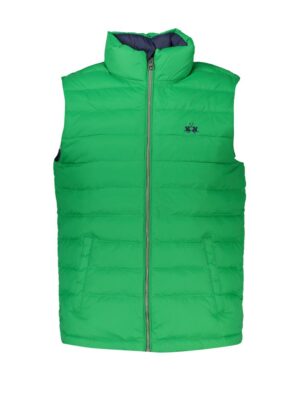 La Martina Sleek Sleeveless Green Jacket with Embroidery