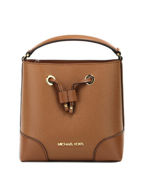 Michael Kors Mercer Small Luggage Pebbled Leather Bucket Crossbody Bag Purse