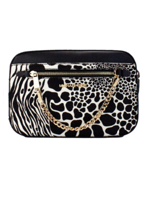 Michael Kors Jet Set Large East West Black Haircalf Zip Chain Crossbody Bag