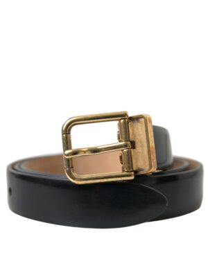 Dolce & Gabbana Elegant Black Leather Waist Belt with Logo Buckle