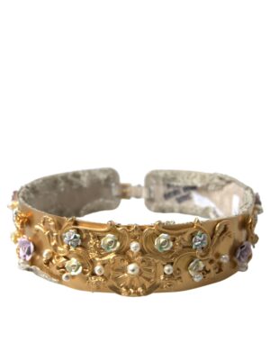 Dolce & Gabbana Elegant Gold-Tone Faux Pearl Floral Belt