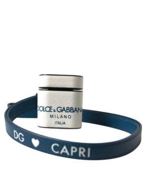 Dolce & Gabbana Chic Leather Airpods Case in Blue & White