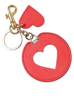 Dolce & Gabbana Elegant Red Leather Keychain with Gold Accents