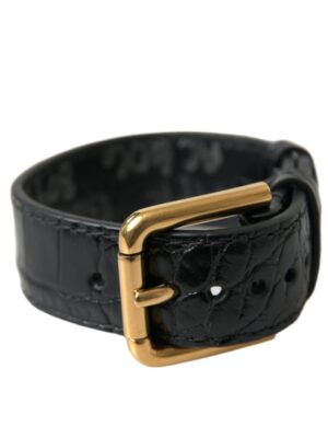 Dolce & Gabbana Elegant Gold Black Leather Bracelet